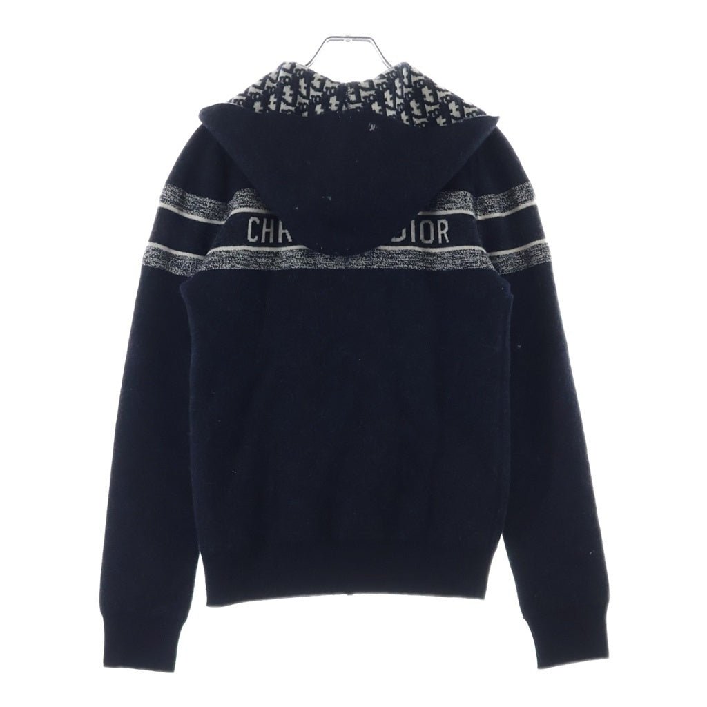 DIOR(ディオール) リバーシブル オブリークジャガード カシミヤ混 ウール ジップアップ ニット パーカー フーディー ネイビー 054G12AM055
