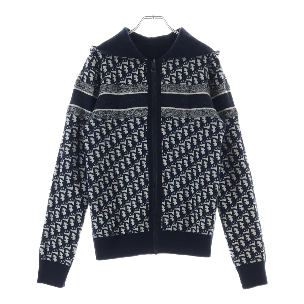 DIOR(ディオール) リバーシブル オブリークジャガード カシミヤ混 ウール ジップアップ ニット パーカー フーディー ネイビー 054G12AM055