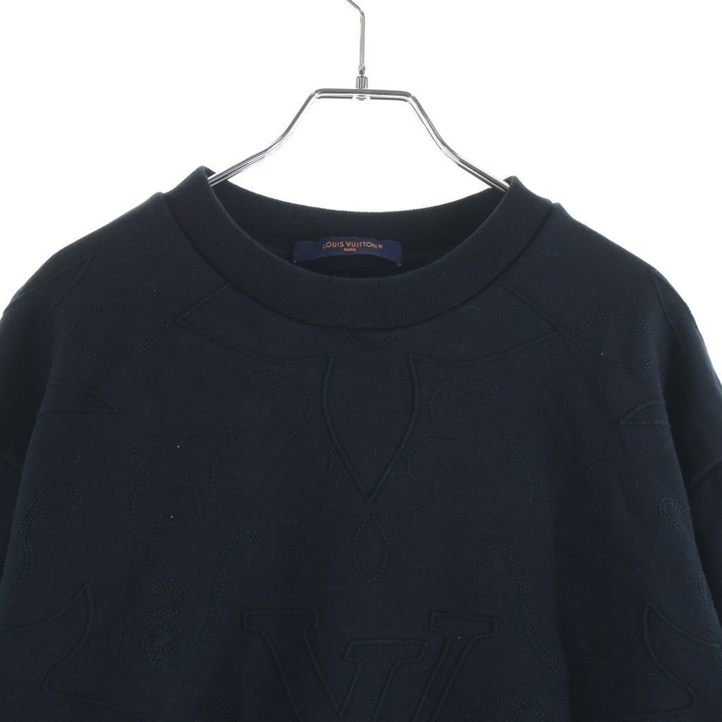 LOUIS VUITTON(ルイヴィトン) 24AW LVロゴ刺繍 コットンジャージー クルーネック プルオーバー スウェット トレーナー ブラック RM242M IHN HRY83W