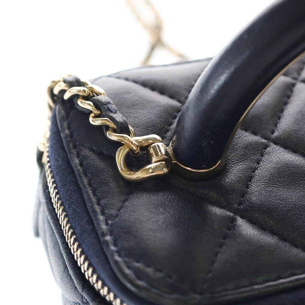 CHANEL(シャネル) マトラッセ バニティ トップハンドル ラムスキン ゴールド金具 チェーンショルダーバッグ ネイビー レディース