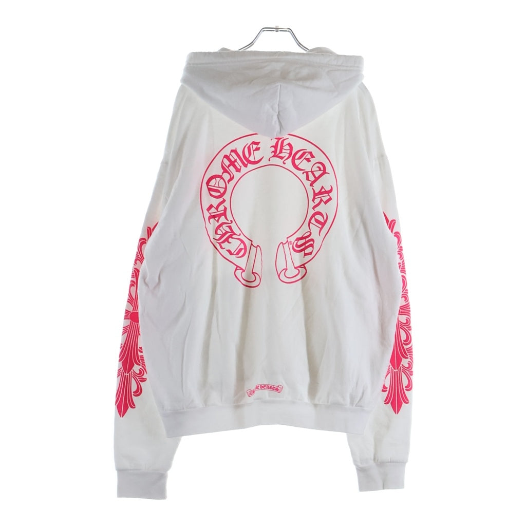 CHROME HEARTS(クロムハーツ) SWTSHRT PLVR ホースシュー 袖フローラル プリントプルオーバーパーカー ホワイト/ピンク