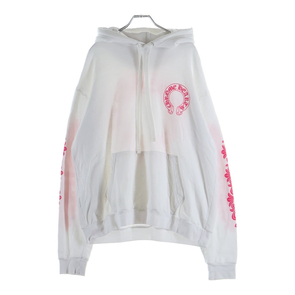 CHROME HEARTS(クロムハーツ) SWTSHRT PLVR ホースシュー 袖フローラル プリントプルオーバーパーカー ホワイト/ピンク