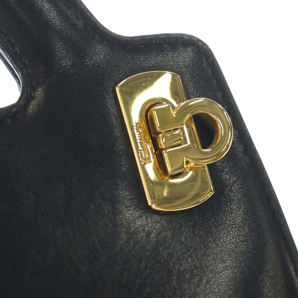 FERRAGAMO(フェラガモ) ガンチーニ レザー 2WAYショルダー ハンドバッグ ブラック BV-215238 レディース