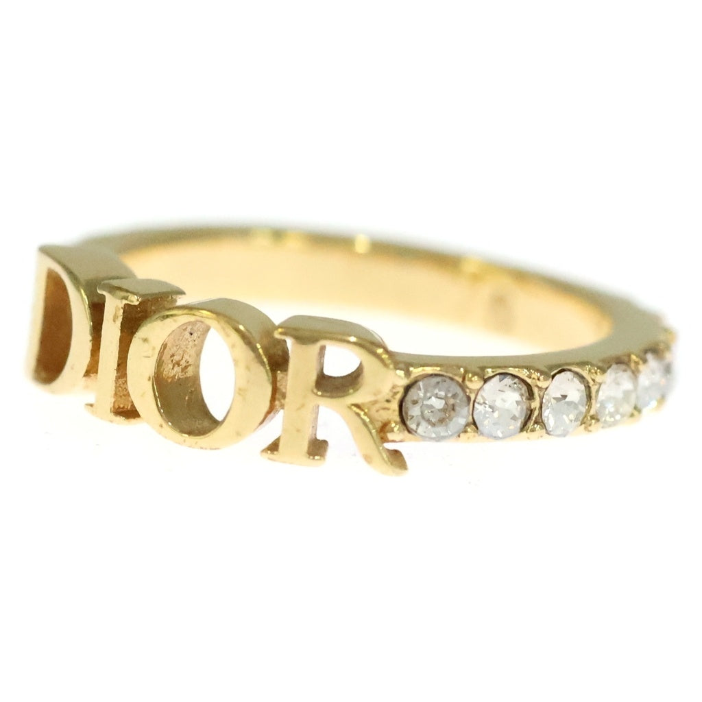 Christian Dior(クリスチャンディオール) ロゴ ラインストーン リング ゴールド #S レディース