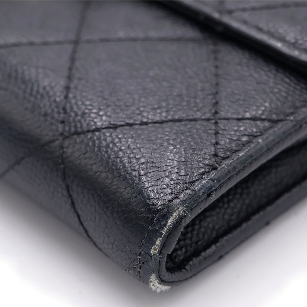 CHANEL(シャネル) マトラッセ 長財布 ロングウォレット ブラック キャビアスキン ゴールド金具 レディース