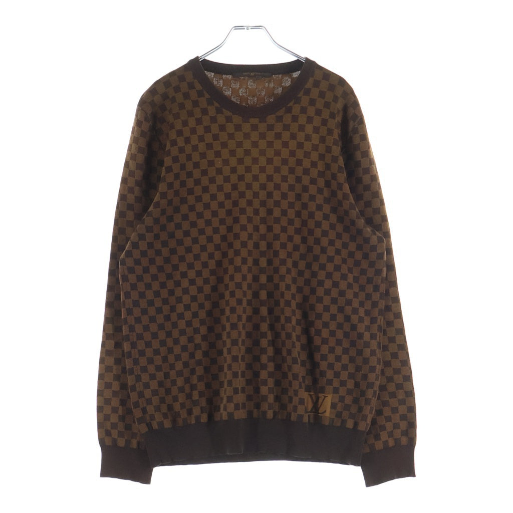 LOUIS VUITTON(ルイヴィトン) ダミエ ラウンドネック 長袖ニット セーター ウール 総柄 ブラウン RM102D