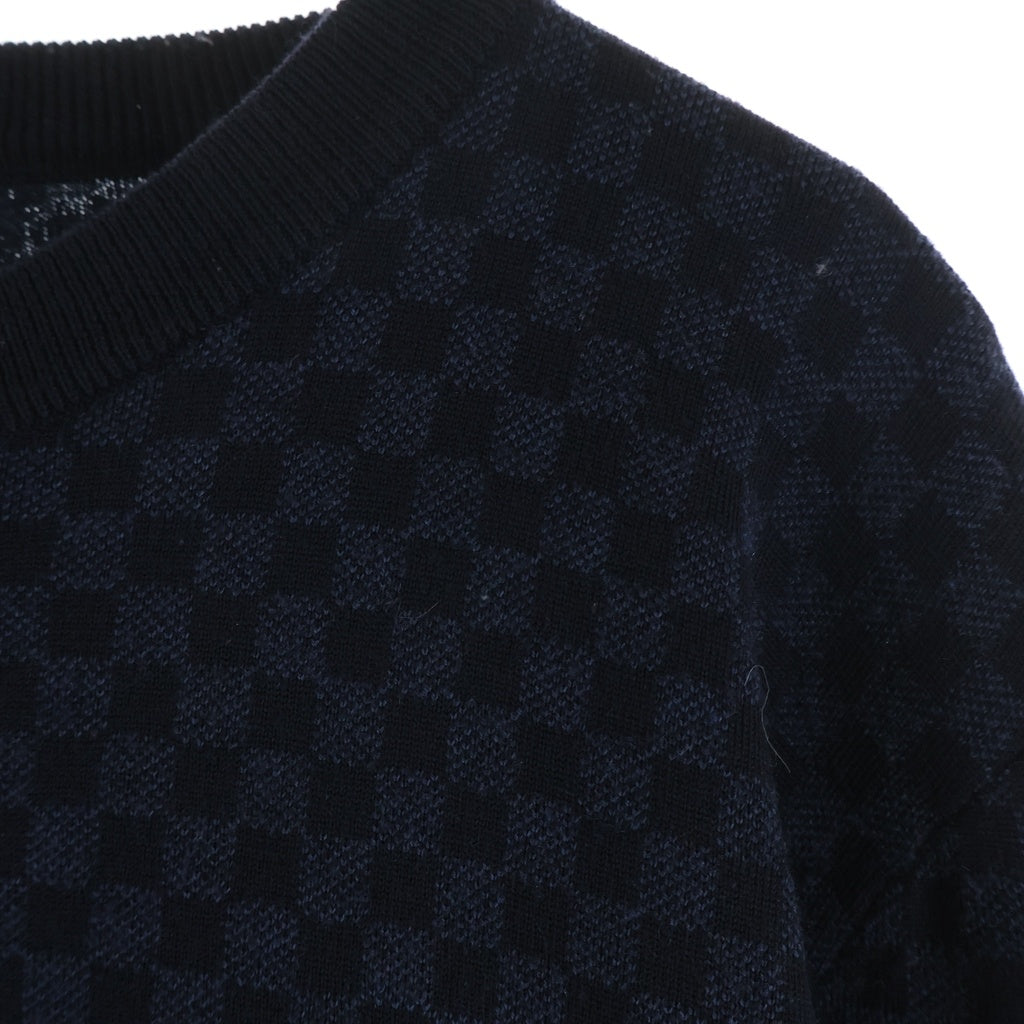 LOUIS VUITTON(ルイヴィトン) ダミエ ラウンドネック 長袖ニット セーター ウール 総柄 ブラック/ネイビー RM112D