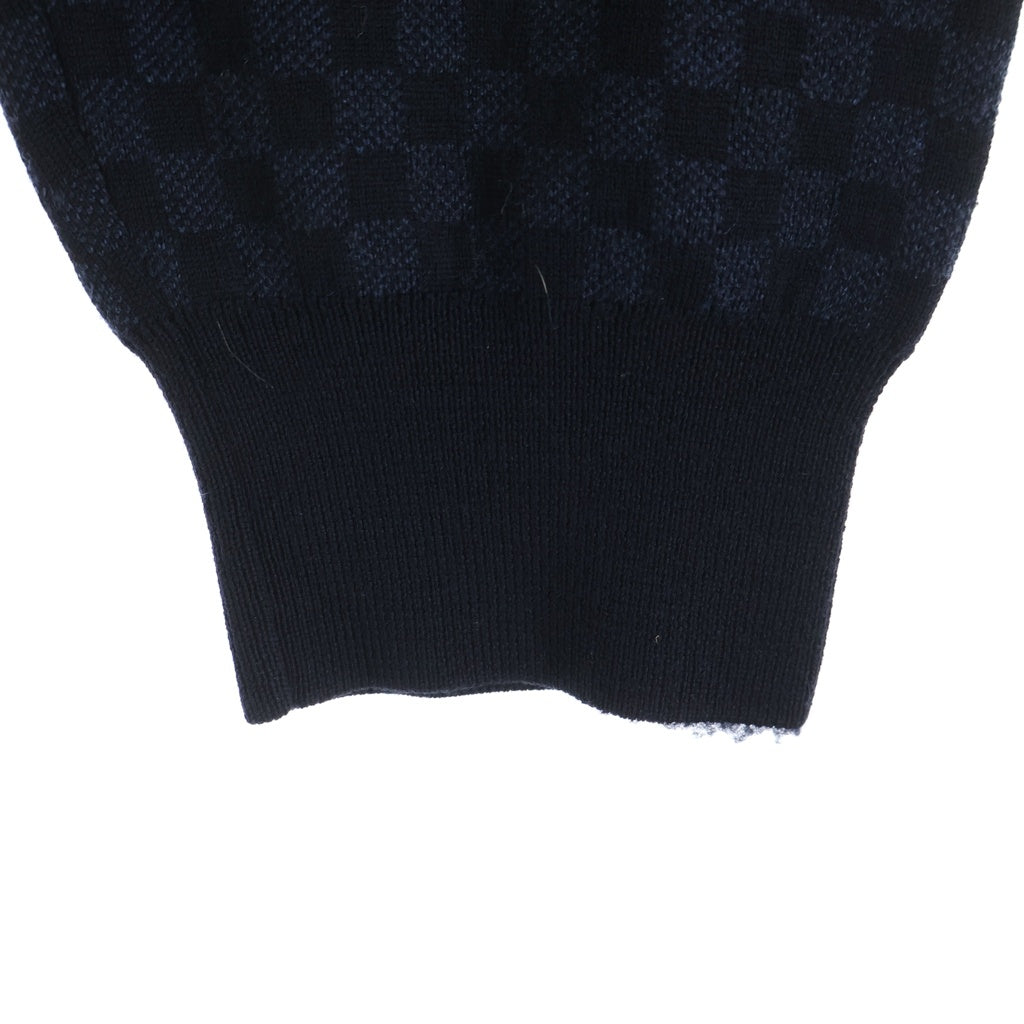 LOUIS VUITTON(ルイヴィトン) ダミエ ラウンドネック 長袖ニット セーター ウール 総柄 ブラック/ネイビー RM112D