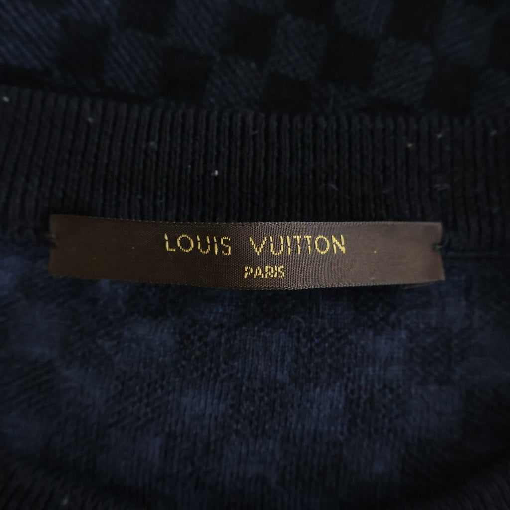 LOUIS VUITTON(ルイヴィトン) ダミエ ラウンドネック 長袖ニット セーター ウール 総柄 ブラック/ネイビー RM112D