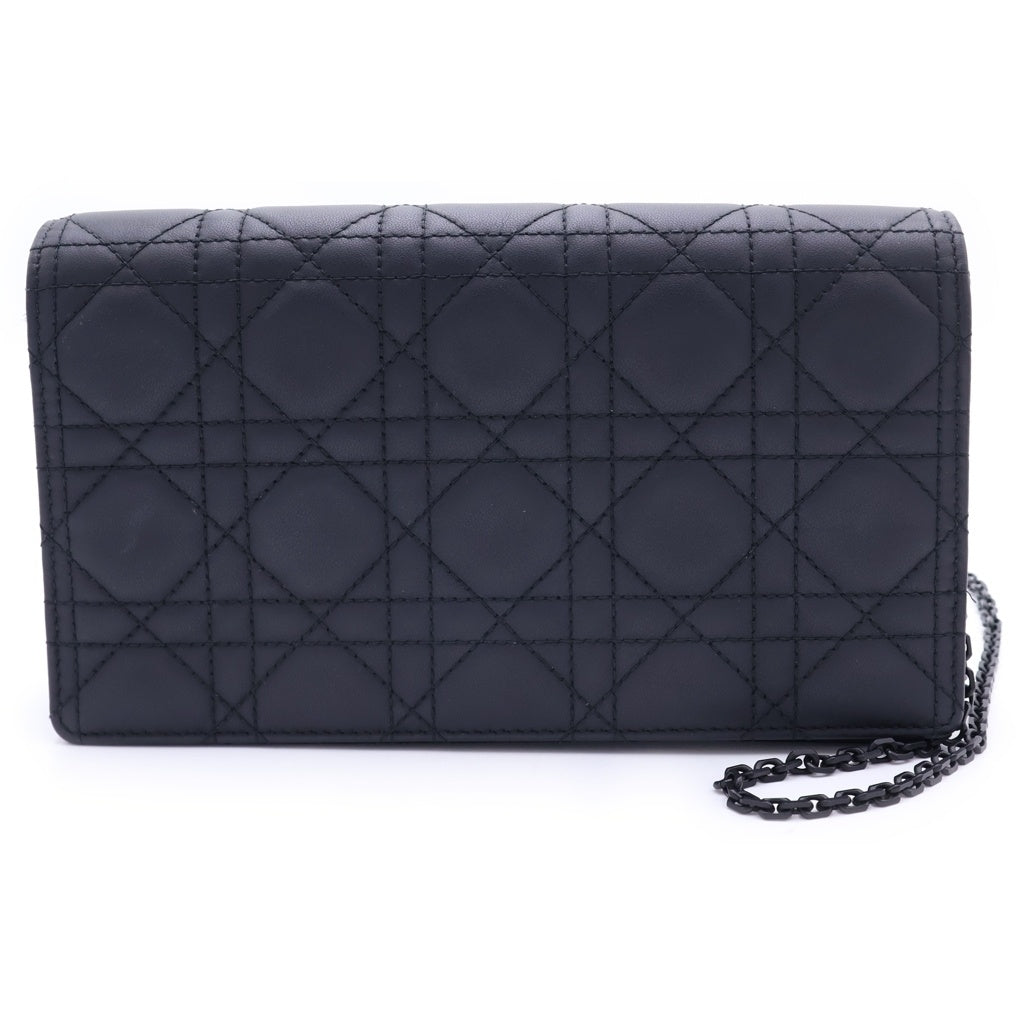 Christian Dior(クリスチャンディオール) レディディオール カナージュ ポーチ チェーンショルダーバッグ ブラック レザー ブラック金具 レディース