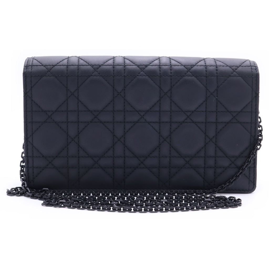 Christian Dior(クリスチャンディオール) レディディオール カナージュ ポーチ チェーンショルダーバッグ ブラック レザー ブラック金具 レディース