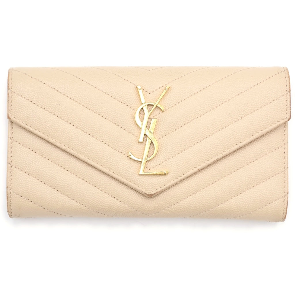 SAINT LAURENT PARIS(サンローランパリ) カサンドラ ロゴ 長財布 ロングウォレット ベージュ レザー 372264 ゴールド金具 レディース