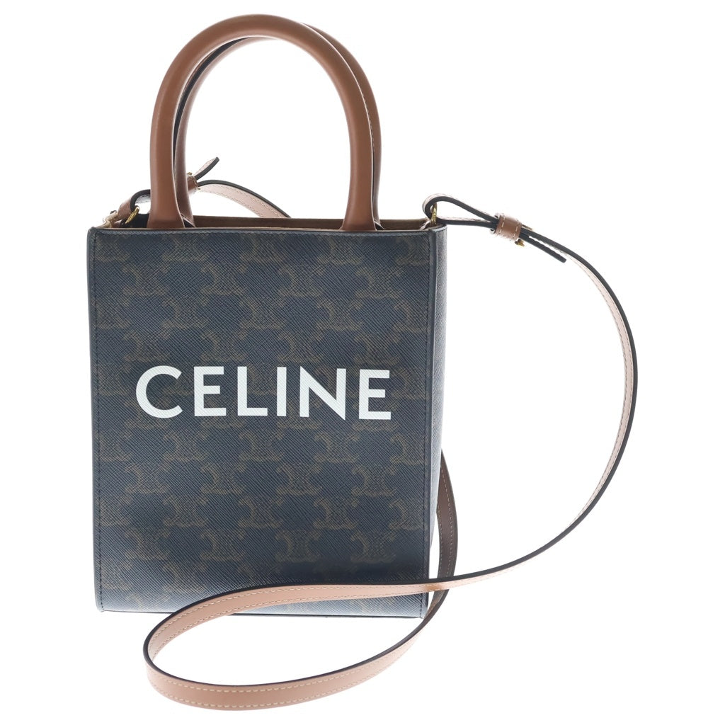 CELINE(セリーヌ) トリオンフ ミニ バーティカル カバ 2WAYバッグ ショルダーバッグ ミニバッグ ブラウン レザー×PVC ゴールド金具 レディース