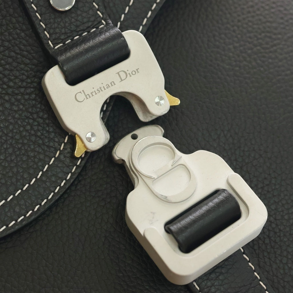 DIOR(ディオール) サドル メッセンジャー レザー ショルダーバッグ シルバー金具 ブラック レディース