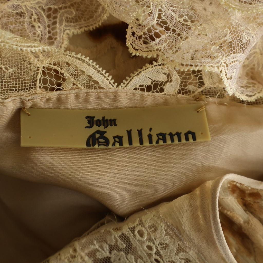 John Galliano(ジョン ガリアーノ) レース バイアスカット サイドジップ ドレス ロングワンピース ブラウン レディース