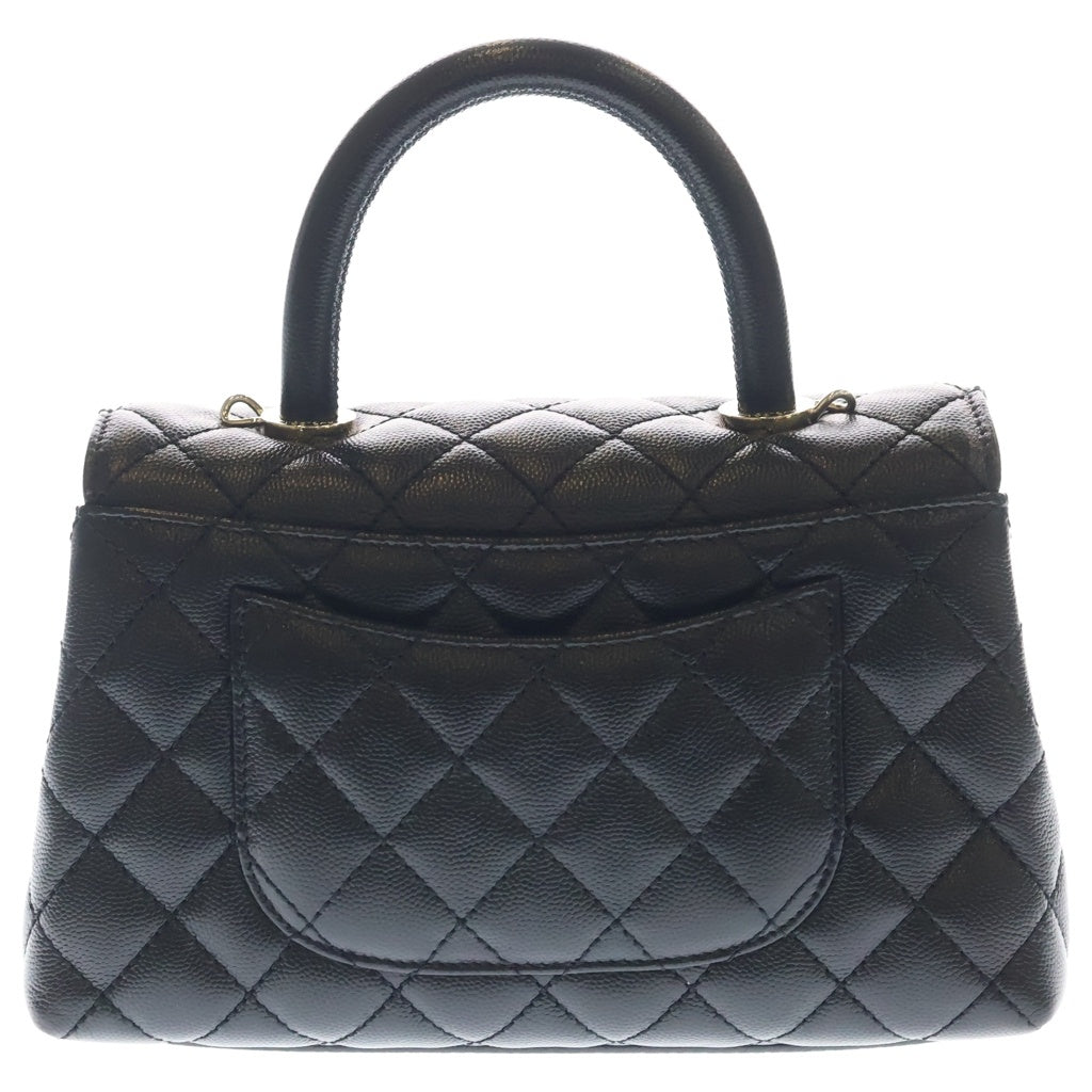 CHANEL(シャネル) ココハンドルXS マトラッセ キャビアスキン レザー 2WAY ハンド チェーンショルダー バッグ ゴールド金具 ブラック プレート レディース