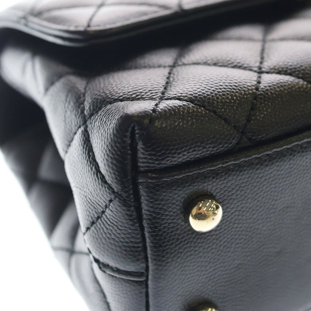 CHANEL(シャネル) ココハンドルXS マトラッセ キャビアスキン レザー 2WAY ハンド チェーンショルダー バッグ ゴールド金具 ブラック プレート レディース