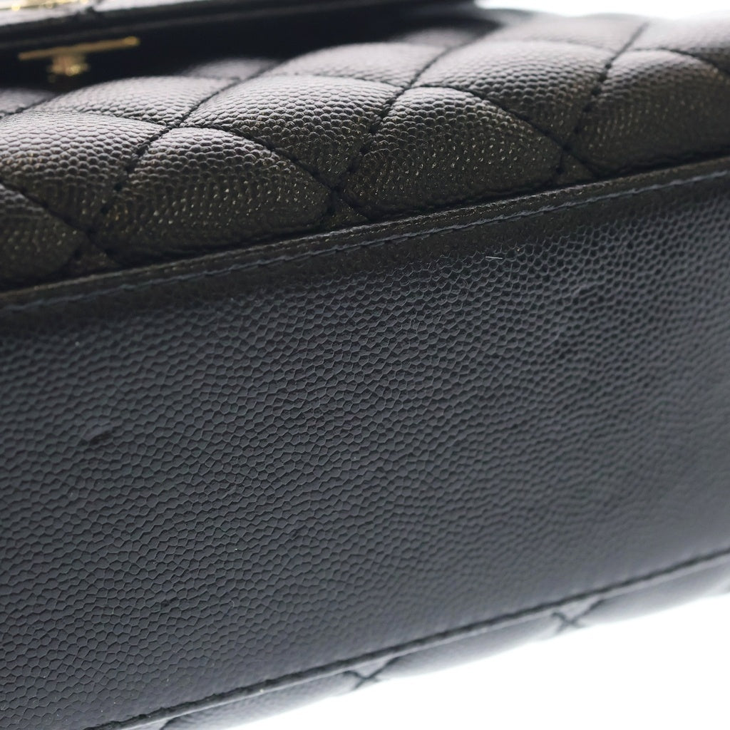 CHANEL(シャネル) ココハンドルXS マトラッセ キャビアスキン レザー 2WAY ハンド チェーンショルダー バッグ ゴールド金具 ブラック プレート レディース