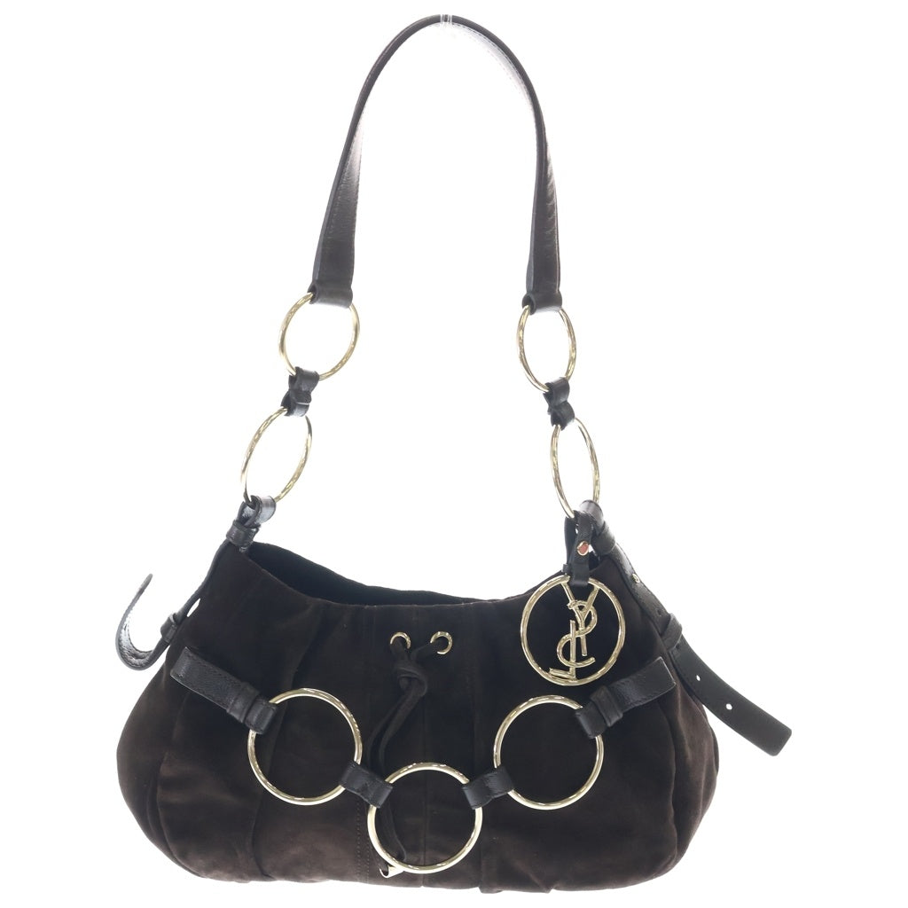 Yves Saint Laurent rive gauche(イヴサンローランリヴゴーシュ) リングモチーフ ハンドバッグ ブラウン スエード×レザー 139259 ゴールド金具 レディース