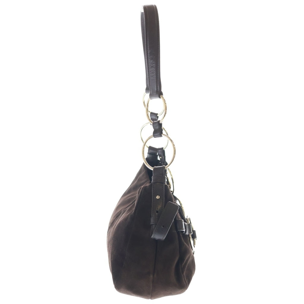 Yves Saint Laurent rive gauche(イヴサンローランリヴゴーシュ) リングモチーフ ハンドバッグ ブラウン スエード×レザー 139259 ゴールド金具 レディース