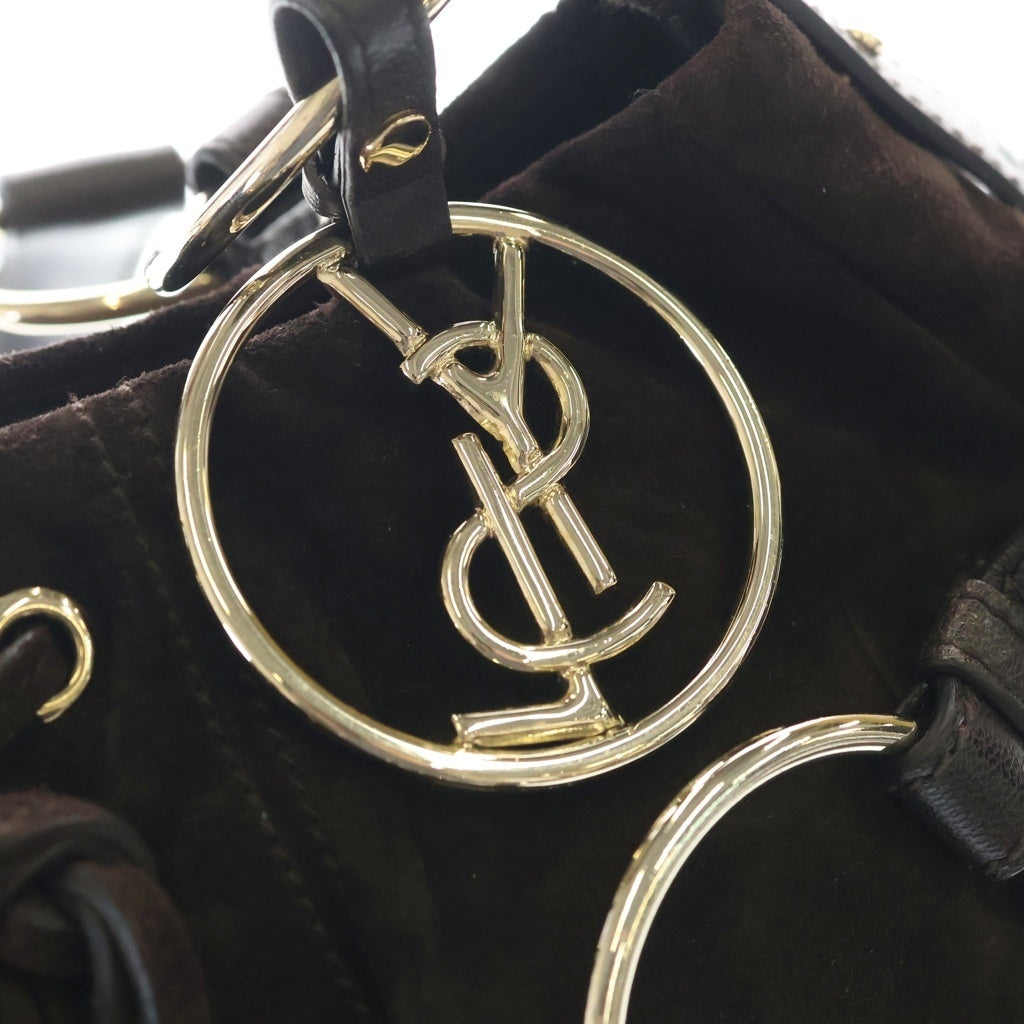 Yves Saint Laurent rive gauche(イヴサンローランリヴゴーシュ) リングモチーフ ハンドバッグ ブラウン スエード×レザー 139259 ゴールド金具 レディース