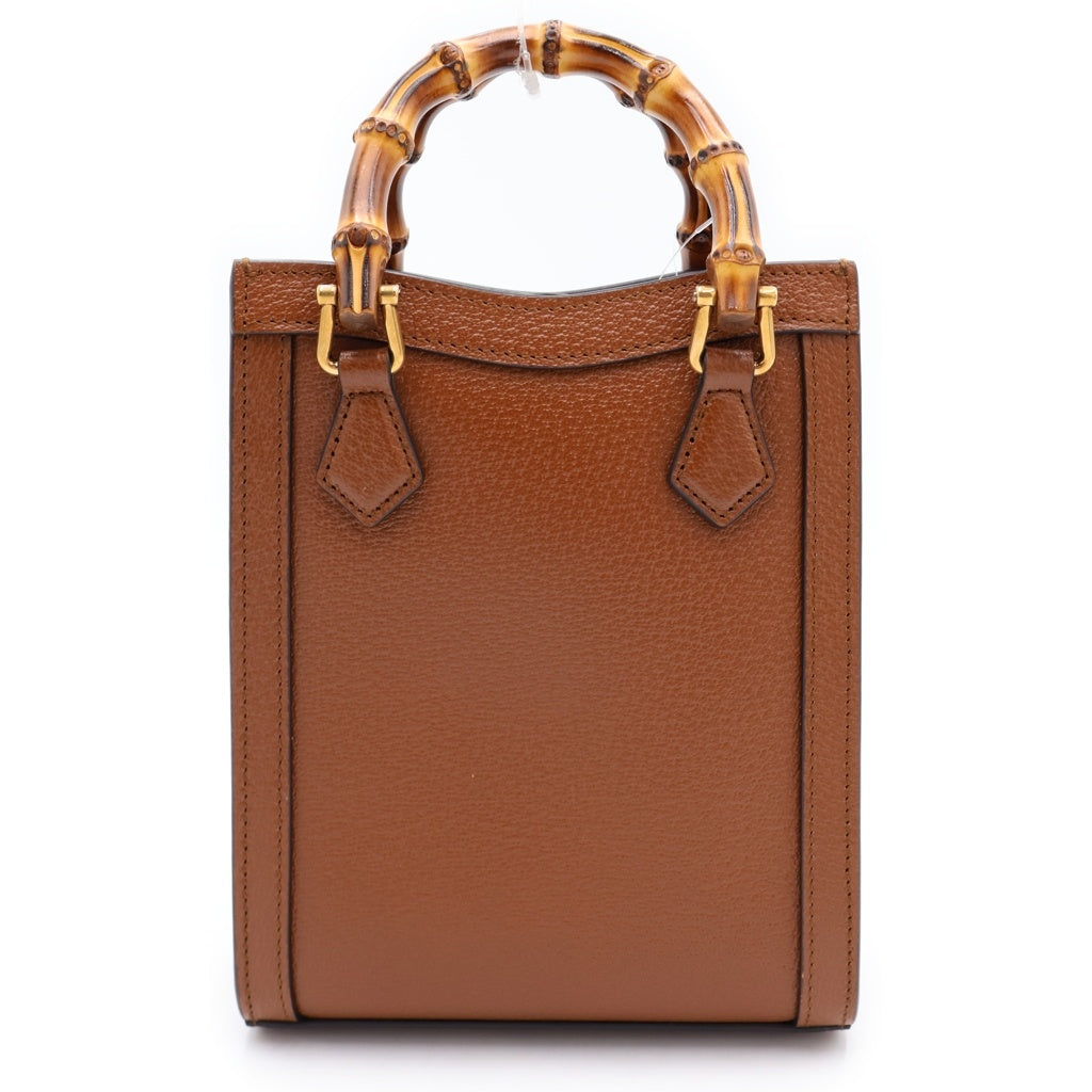 GUCCI(グッチ) ダイアナ ミニ 2WAYショルダーバッグ ミニハンドバッグ ブラウン レザー 739079 ゴールド金具 レディース