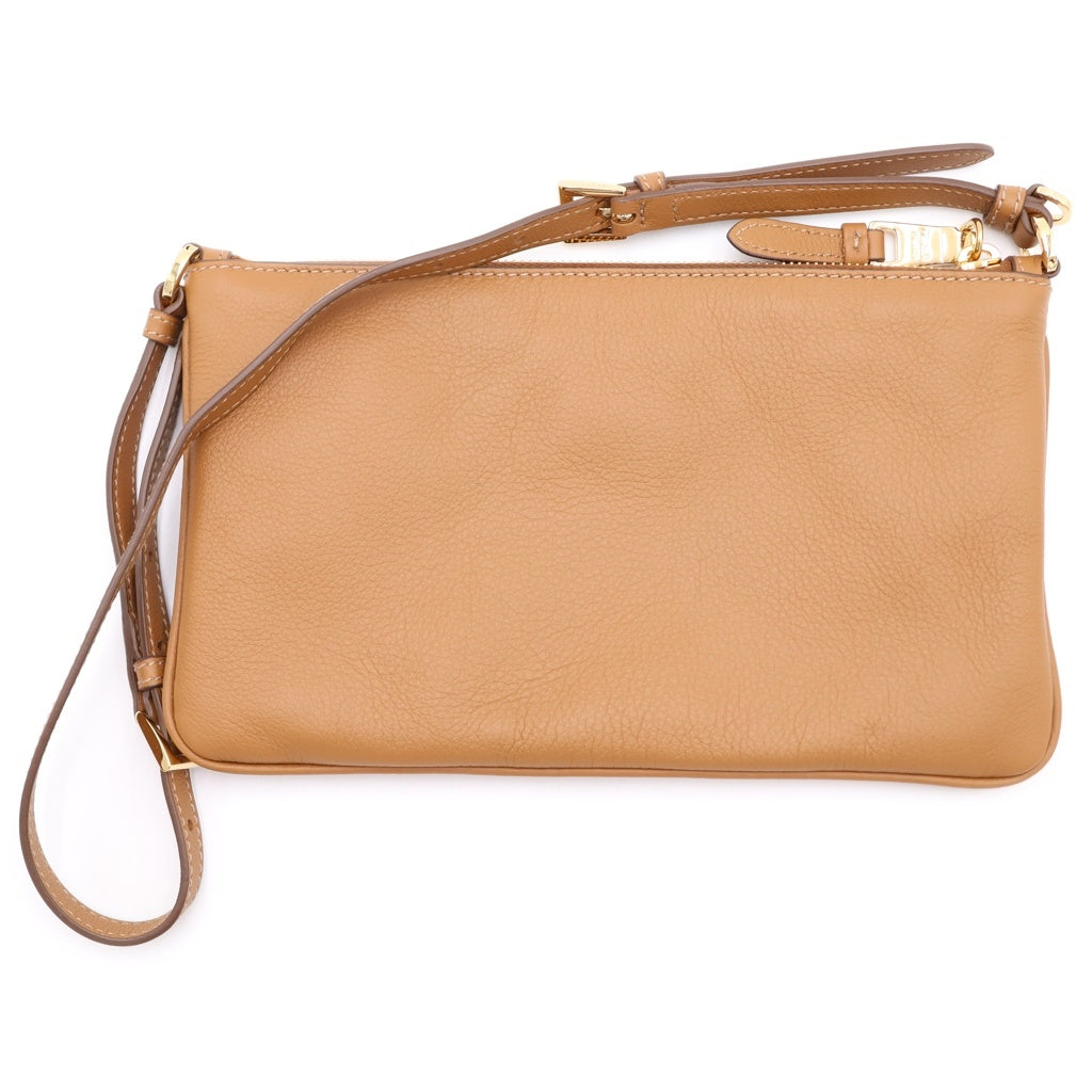 PRADA(プラダ) ソフトグレイン ショルダーバック ミニバッグ キャメル ブラウン レザー 1BC238 ゴールド金具 レディース