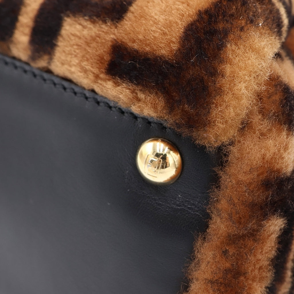 FENDI(フェンディ) ピーカブー ミディアム レギュラー ハンド ショルダーバッグ ファー レザー ズッカ柄 ブラウン レディース