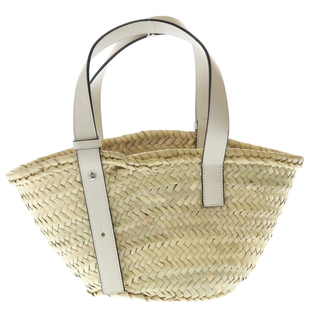 LOEWE(ロエベ) バスケット スモール トートバッグ ハンドバッグ カゴバッグ ベージュ×ホワイト レザー×ラフィア レディース