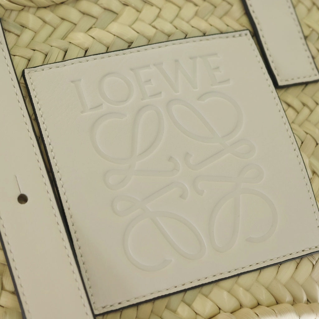 LOEWE(ロエベ) バスケット スモール トートバッグ ハンドバッグ カゴバッグ ベージュ×ホワイト レザー×ラフィア レディース