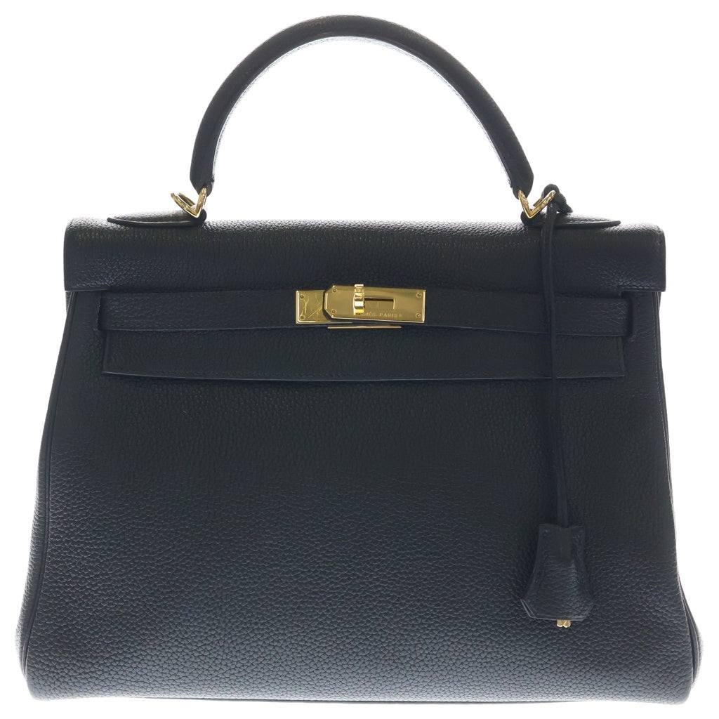 HERMES(エルメス) ケリー32 フィヨルド ゴールド金具 □G刻印 2WAY ハンドバッグ ショルダーバッグ ノワール ブラック レディース