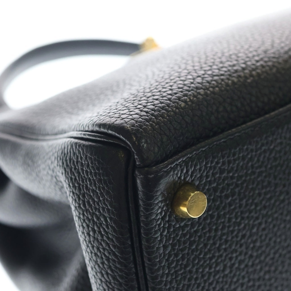 HERMES(エルメス) ケリー32 フィヨルド ゴールド金具 □G刻印 2WAY ハンドバッグ ショルダーバッグ ノワール ブラック レディース