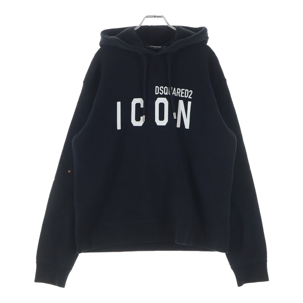 DSQUARED2(ディースクエアード) BE ICON プリント プルオーバー スウェットパーカー フーディー ブラック S80GU0002
