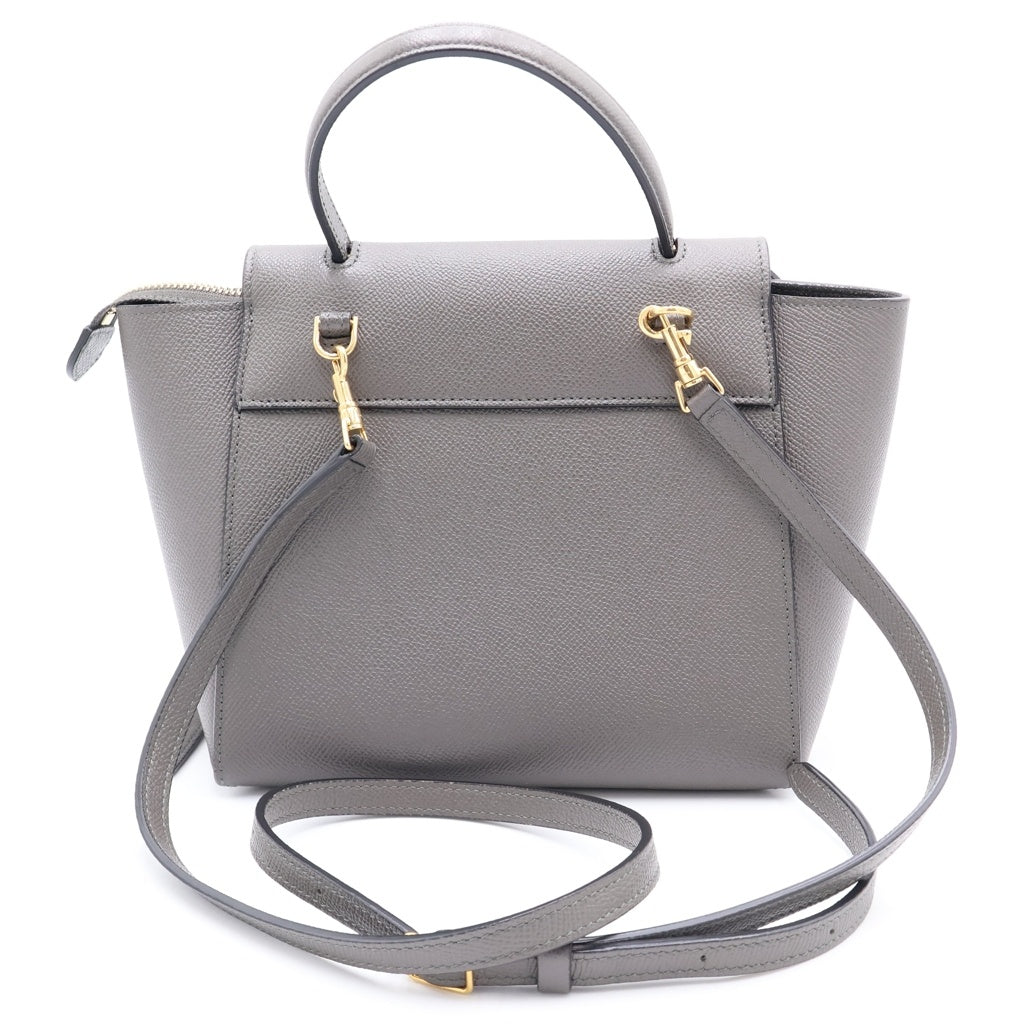 CELINE(セリーヌ) ベルトバッグ ナノ 2WAYハンドバッグ ショルダーバッグ グレー レザー ゴールド金具 レディース