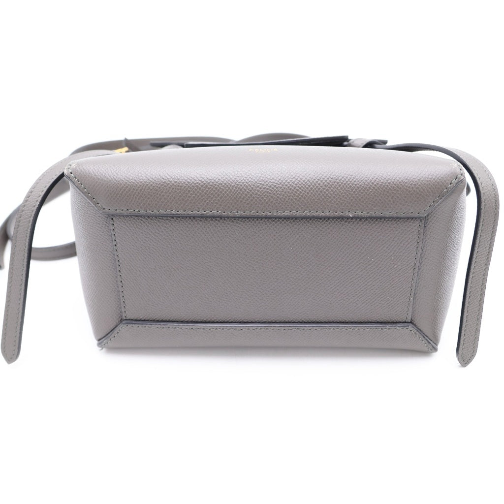 CELINE(セリーヌ) ベルトバッグ ナノ 2WAYハンドバッグ ショルダーバッグ グレー レザー ゴールド金具 レディース