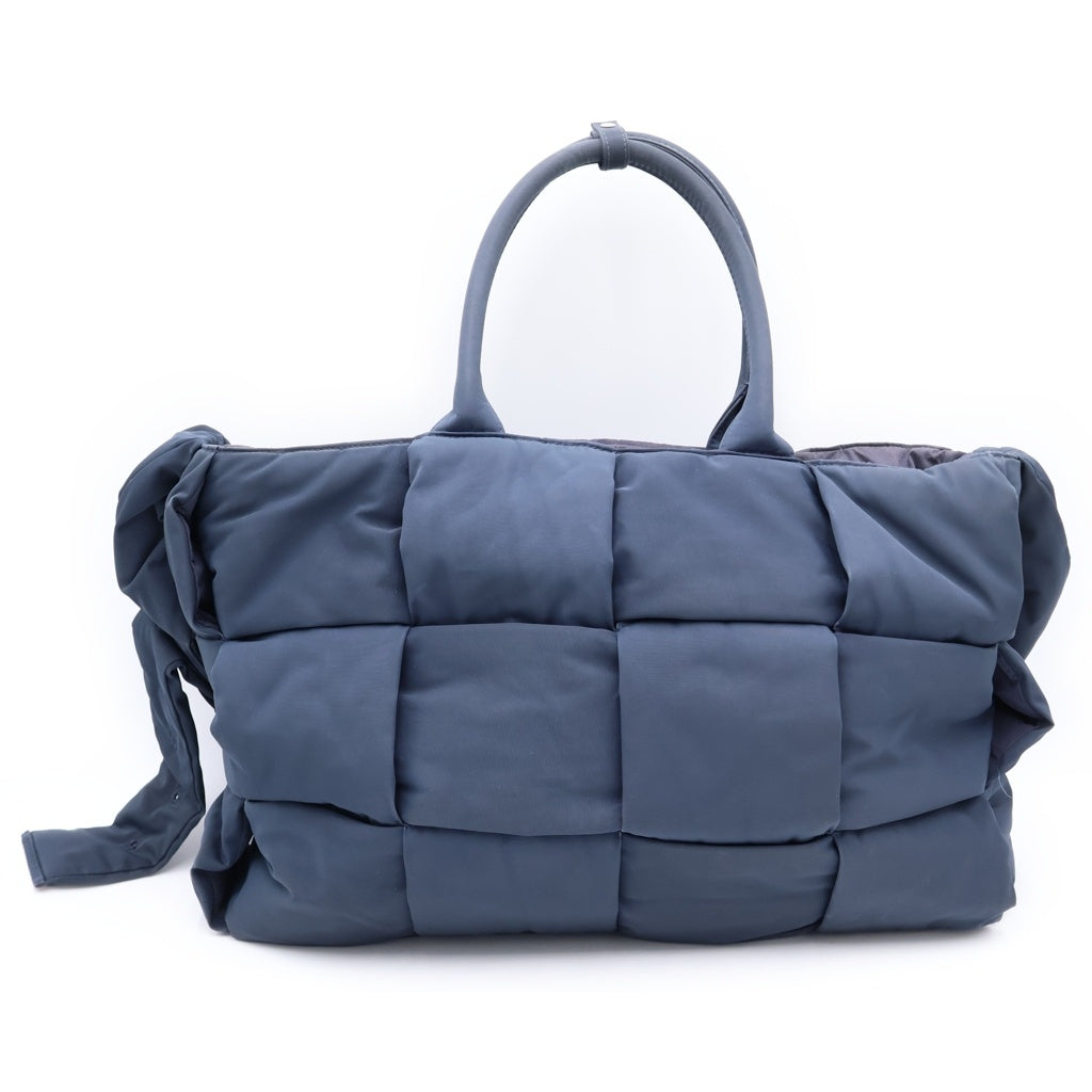 BOTTEGA VENETA(ボッテガヴェネタ) マキシイントレチャート ザ アルコ ラージ 2WAYハンドバッグ トートバッグ ショルダーバッグ ネイビー ナイロン シルバー金具 レディース