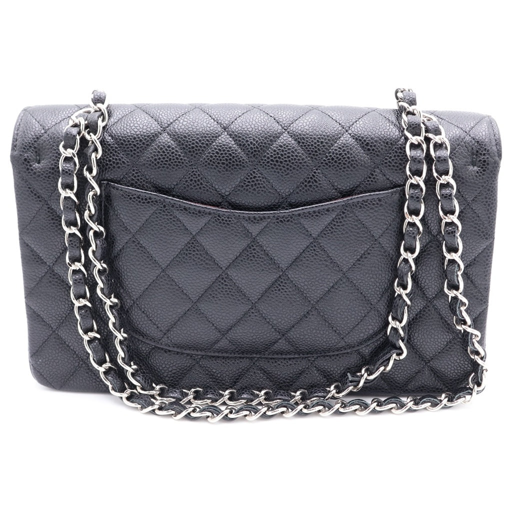 CHANEL(シャネル) マトラッセ25 WフラップWチェーンショルダーバッグ ブラック キャビアスキン A01112 シルバー金具 レディース