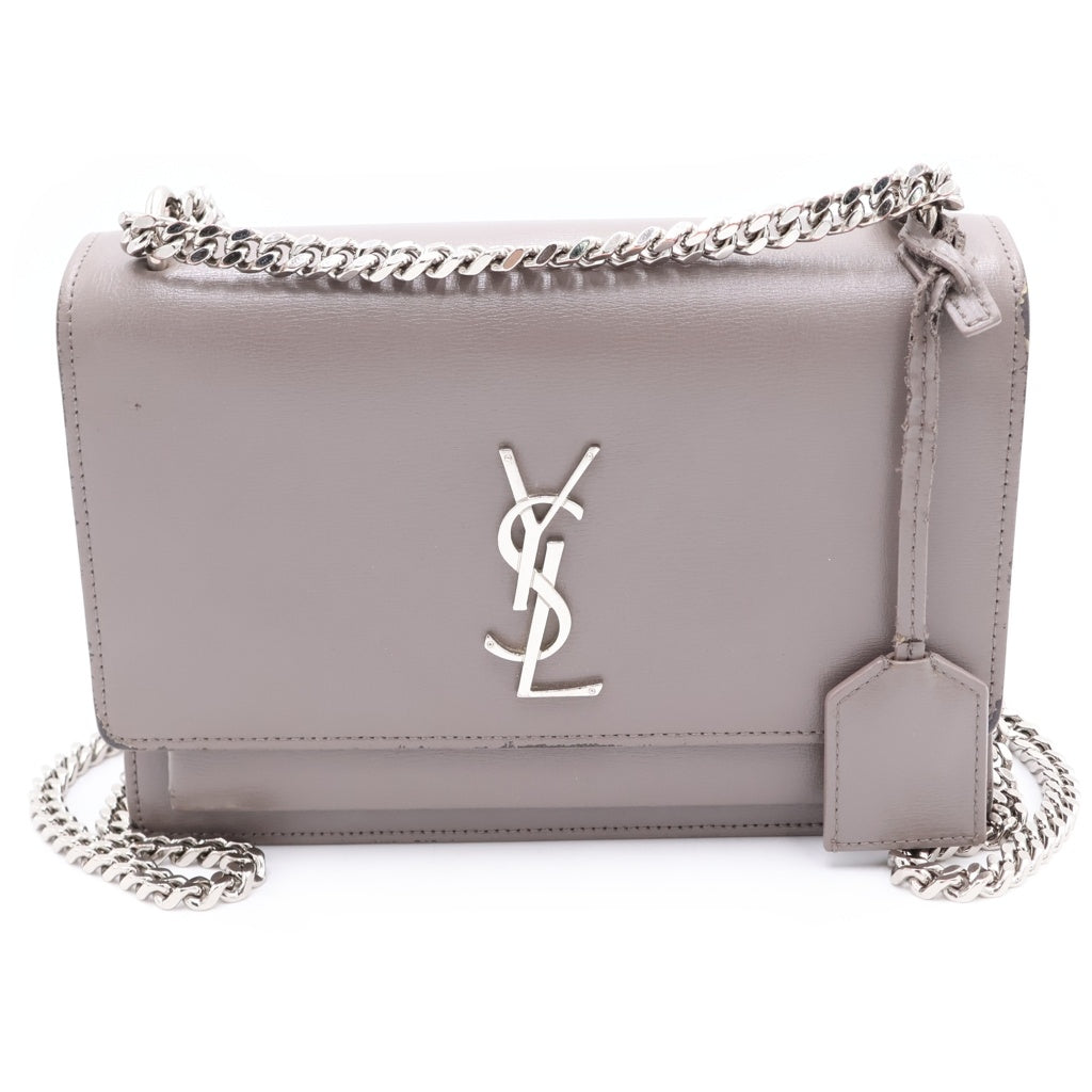 SAINT LAURENT PARIS(サンローランパリ) サンセット チェーンショルダーバッグ グレージュ レザー シルバー金具 レディース