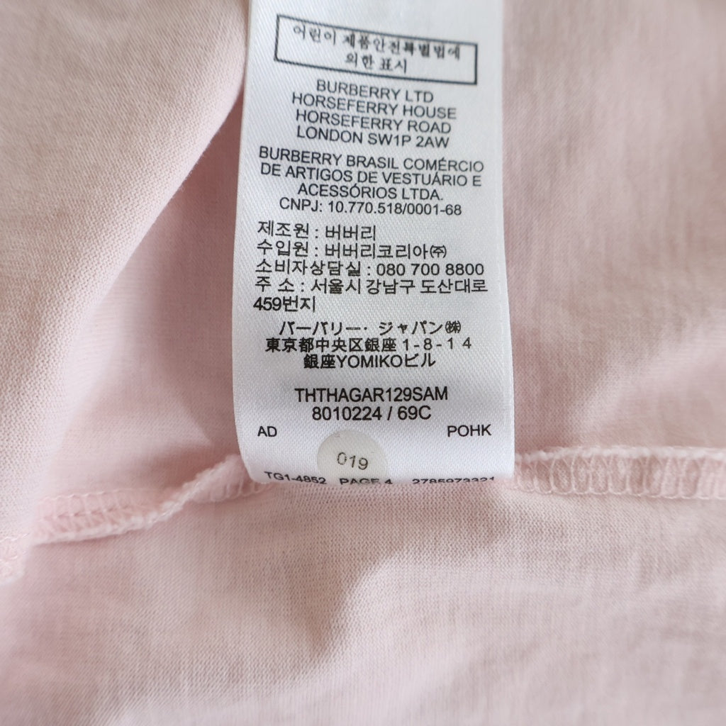 BURBERRY(バーバリー) ラバーロゴ Tシャツ クールネック 半袖 コットン ピンク レディース