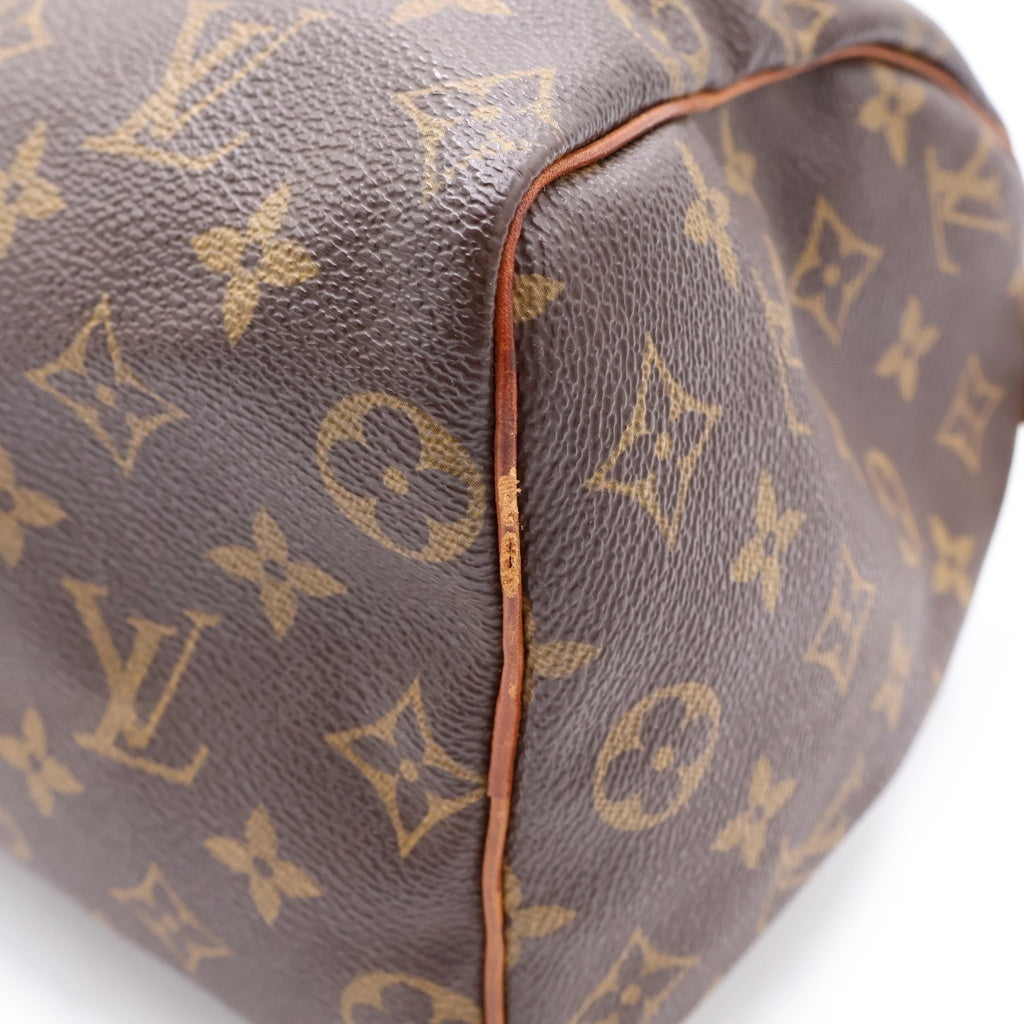 LOUIS VUITTON(ルイヴィトン) モノグラム スピーディ25 ハンドバッグ ボストンバッグ ブラウン レザー×PVC M41528 ゴールド金具 レディース