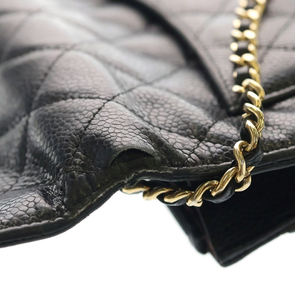 CHANEL(シャネル) マトラッセ チェーンウォレット ショルダーバッグ ブラック キャビアスキン ゴールド金具 レディース