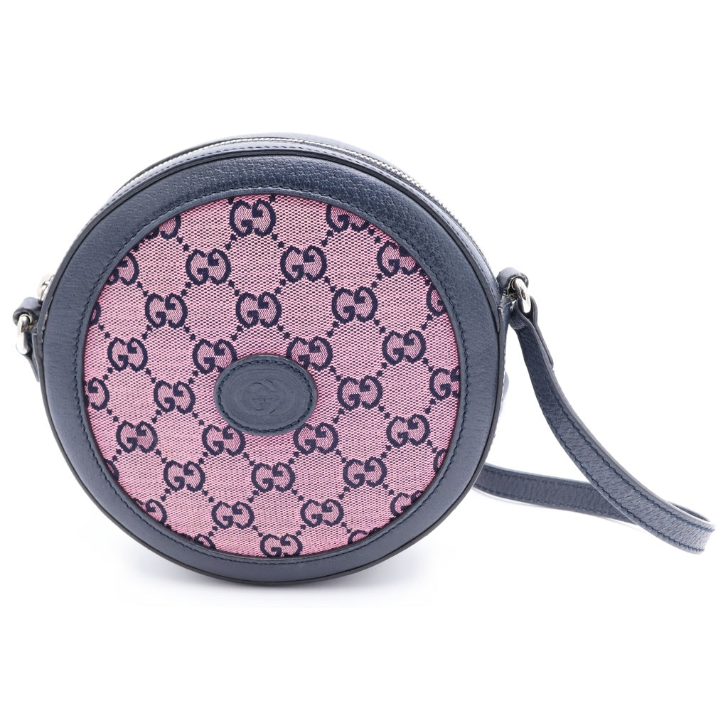 GUCCI(グッチ) GGキャンバス ラウンド ショルダーバッグ ミニバッグ ネイビー×ピンク キャンバス×レザー 658825 シルバー金具 レディース