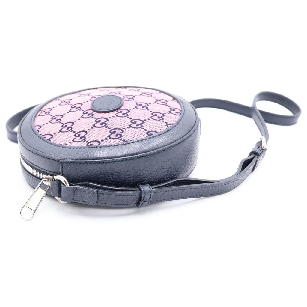 GUCCI(グッチ) GGキャンバス ラウンド ショルダーバッグ ミニバッグ ネイビー×ピンク キャンバス×レザー 658825 シルバー金具 レディース