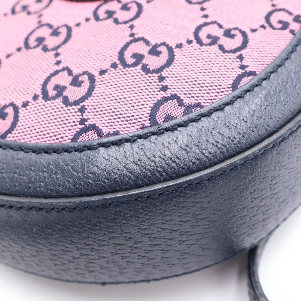 GUCCI(グッチ) GGキャンバス ラウンド ショルダーバッグ ミニバッグ ネイビー×ピンク キャンバス×レザー 658825 シルバー金具 レディース