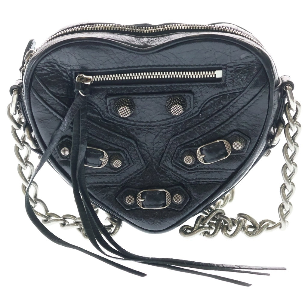 BALENCIAGA(バレンシアガ) ル カゴール チェーンショルダーバッグ ハート ブラック レザー 722781 シルバー金具 レディース
