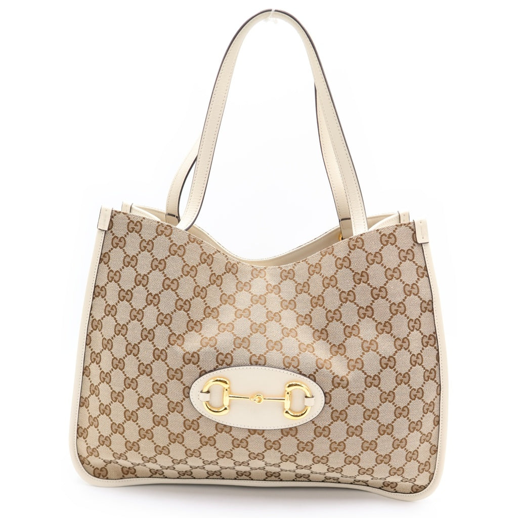 GUCCI(グッチ) GGスプリーム ハンドバッグ トートバッグ ホワイト×ベージュ レザー×キャンバス 623694 ゴールド金具 レディース