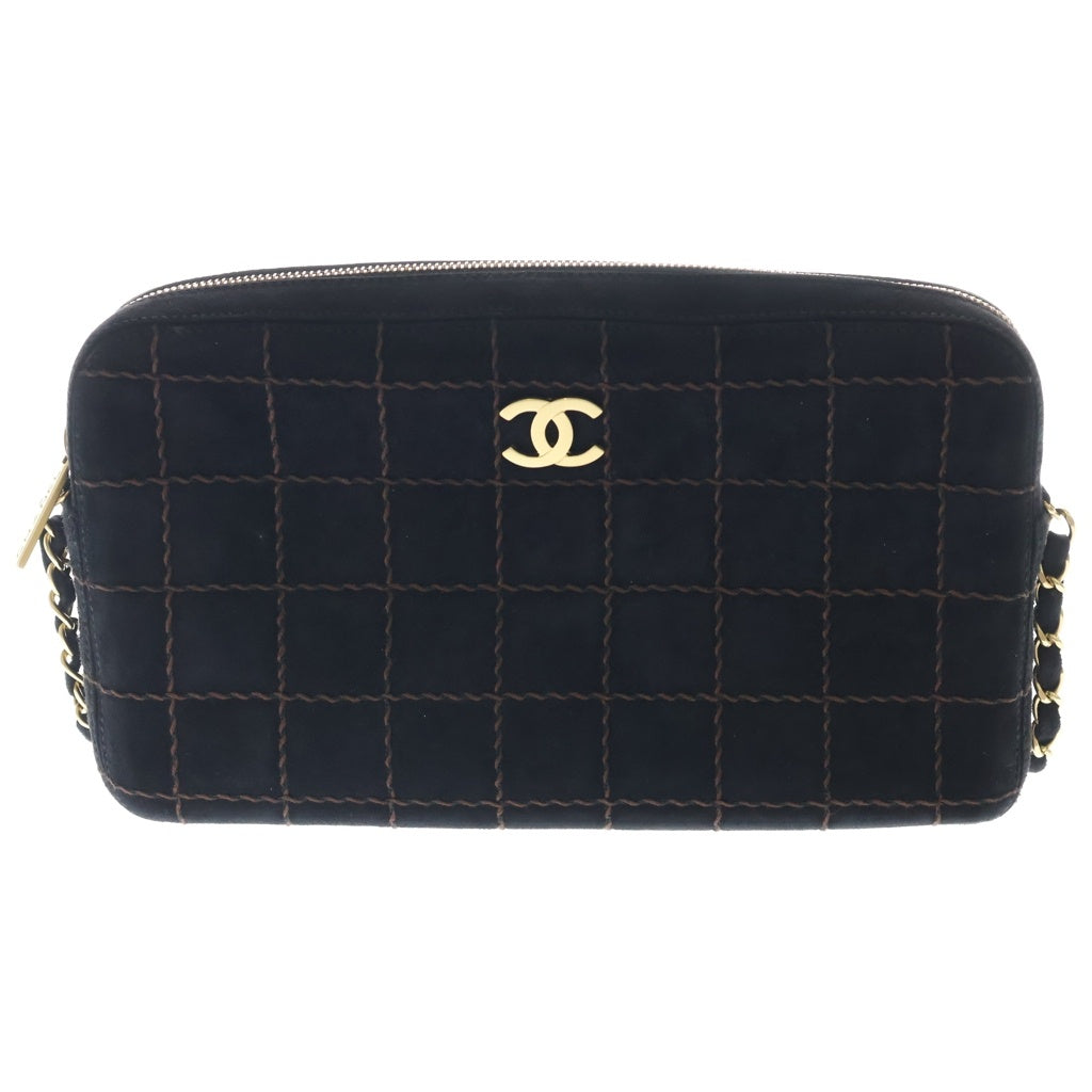 CHANEL(シャネル) チョコバー ワイルドステッチ スエード レザー ゴールド金具 チェーンショルダーバッグ ブラック レディース