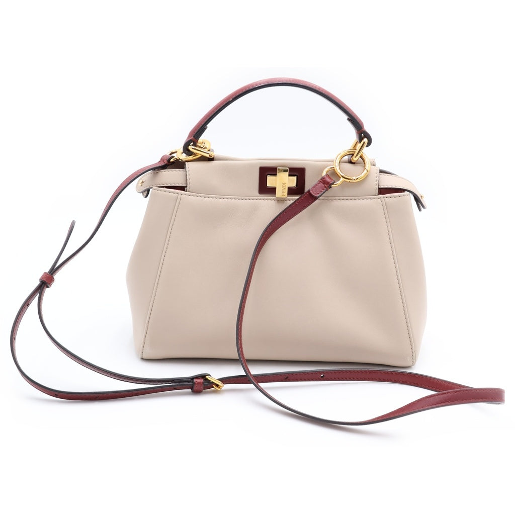FENDI(フェンディ) ピーカーブーICU ミニ 2WAYショルダーバッグ ハンドバッグ ベージュ×レッド レザー ゴールド金具 レディース