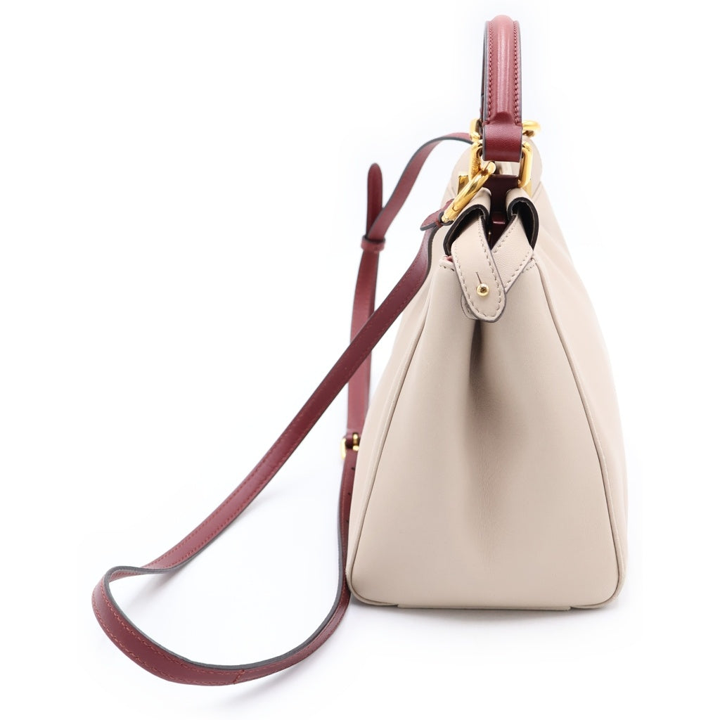 FENDI(フェンディ) ピーカーブーICU ミニ 2WAYショルダーバッグ ハンドバッグ ベージュ×レッド レザー ゴールド金具 レディース