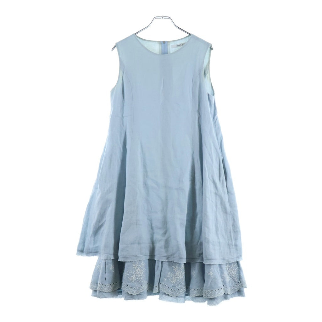 FOXEY(フォクシー) Summer Dream リネンカットワーク刺繍ドレス サマードリーム フレア ワンピース ライトブルー 38365-SOFN447TF レディース